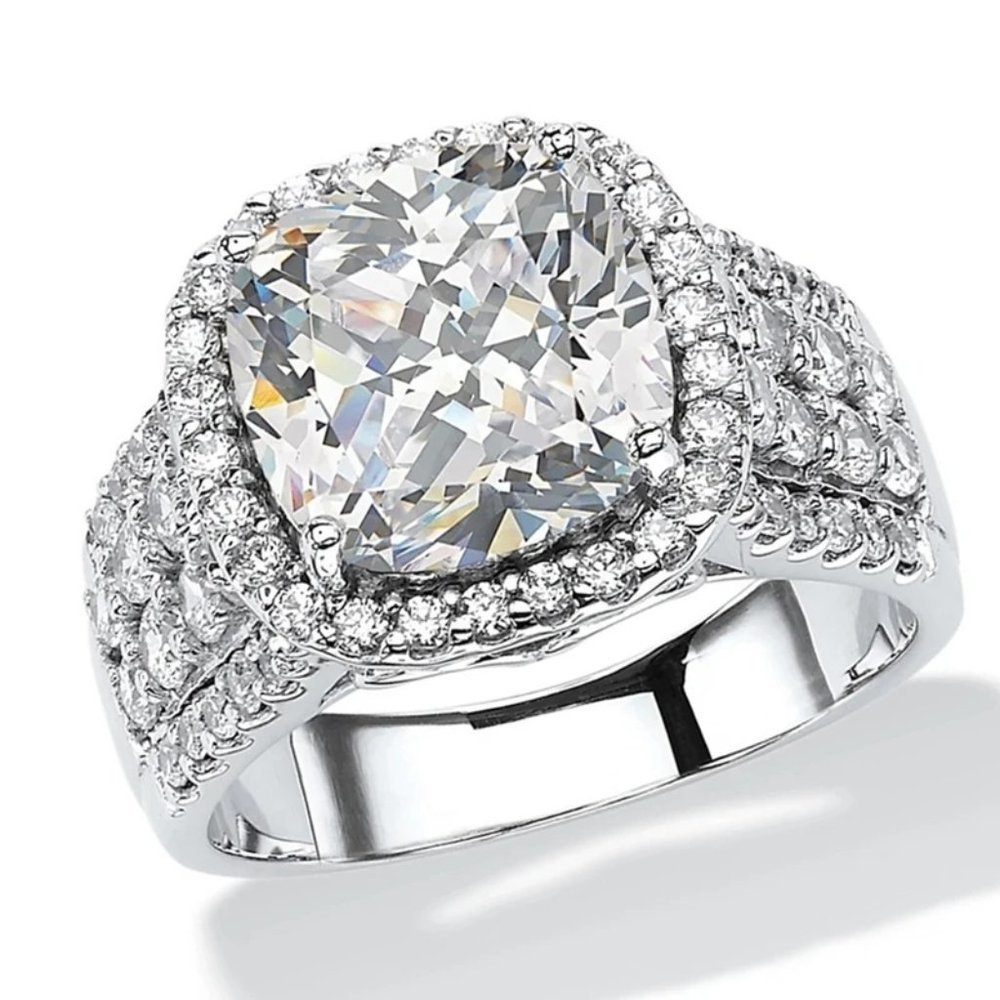 Halo Engagement Ring, CZ Diamond Wedding Ring, Cushion Promise Ring, Bling Ring